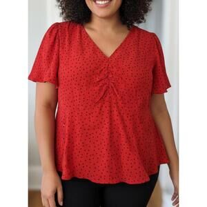 A New Day 3X Red Polkadot Blouse